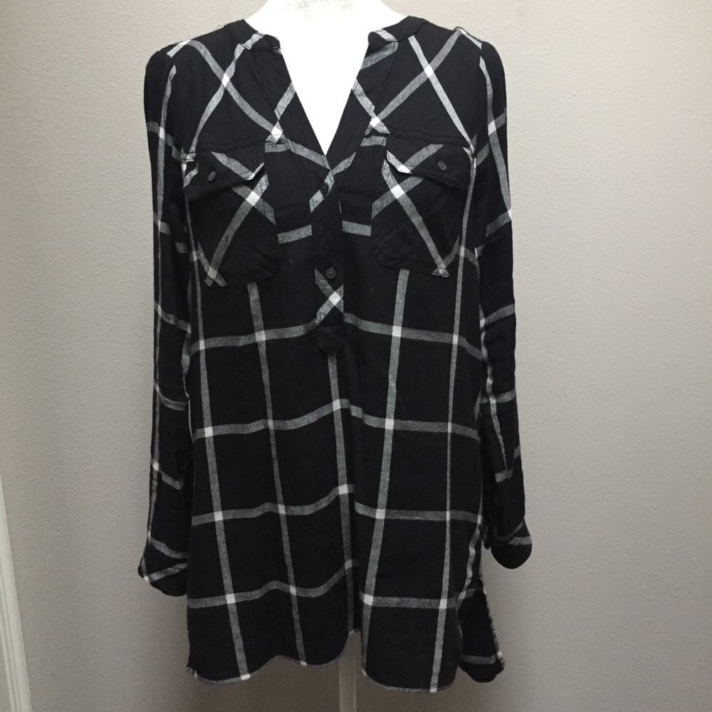 GAP Tunic Top Plaid Checks Oversized Size S Black